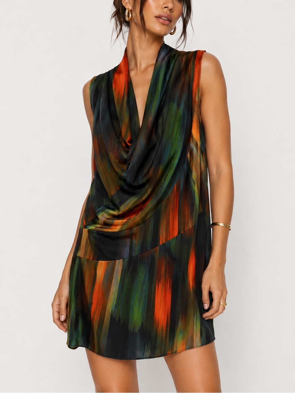 ASOS Abstract Print Cowl Neck Draped Sleeveless Mini Shift Party Dress Fall Y2K